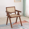 Natural Wood Seat Armrest Rattan Open Back Dining Chair Image - 9