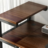 Natural Wood Shelving Storage H-Shape Computer Desk Image - 5