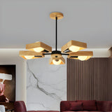 Natural Wood Swivel Frame Semi-Flush Mount Lamp 5-Light Image - 3