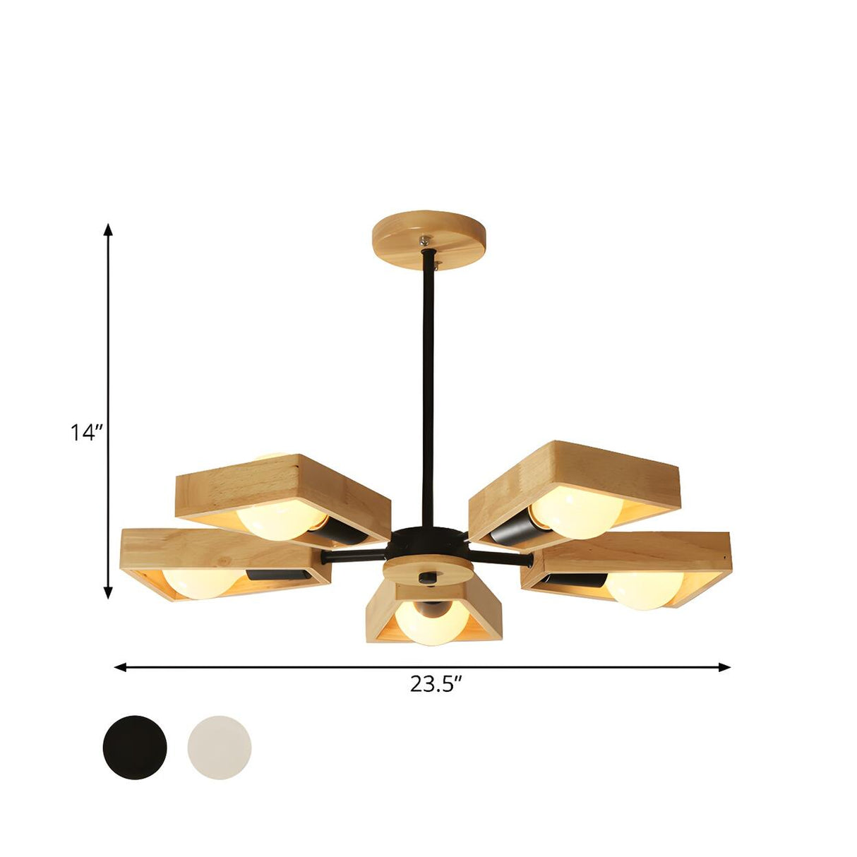 Natural Wood Swivel Frame Semi-Flush Mount Lamp 5-Light Image - 5