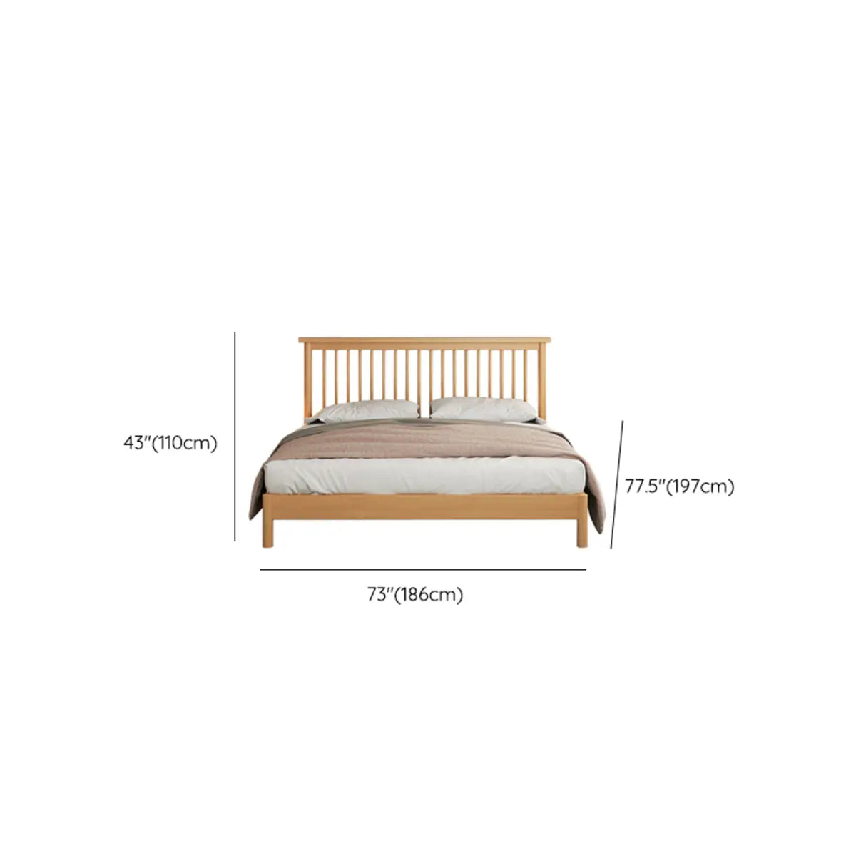 Natural Wooden Brown Queen Slat Bed with Headboard Image - 11