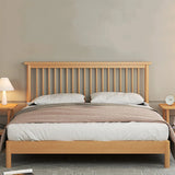 Natural Wooden Brown Queen Slat Bed with Headboard Image - 3