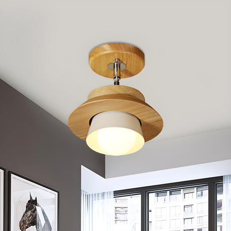 Natural Wooden Cap Rotatable Semi-Flush Mount Light Image - 1