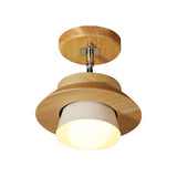 Natural Wooden Cap Rotatable Semi-Flush Mount Light Image - 4