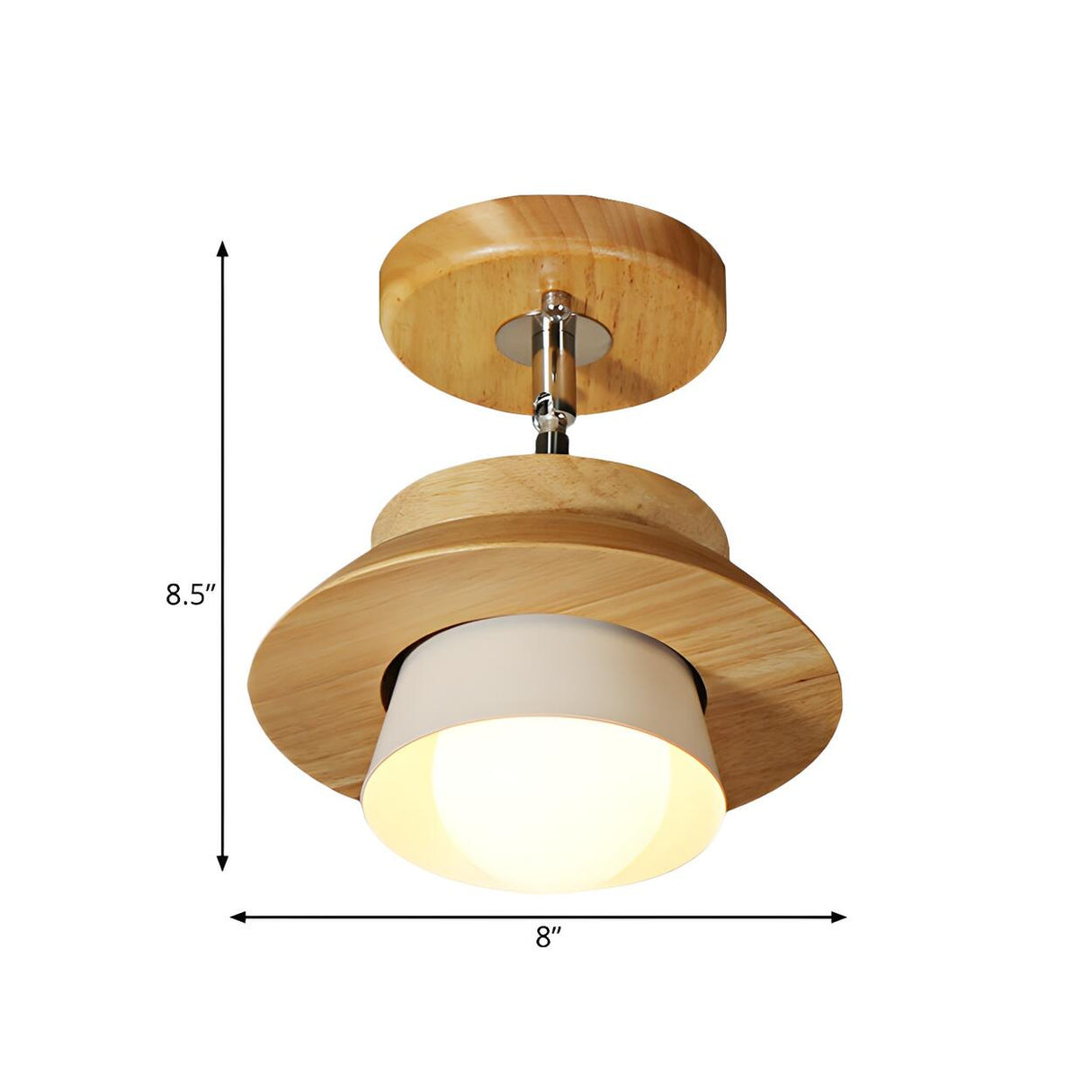 Natural Wooden Cap Rotatable Semi-Flush Mount Light Image - 5