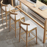 Natural Wooden Counter Seat Leather Armless Bar Stool Image - 8