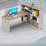 Natural Wooden Drawers Hutch L-Shaped Writing Desk Image - 5