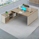 Natural Wooden Drawers Hutch L-Shaped Writing Desk Image - 6