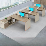 Natural Wooden Drawers Hutch L-Shaped Writing Desk Image - 7