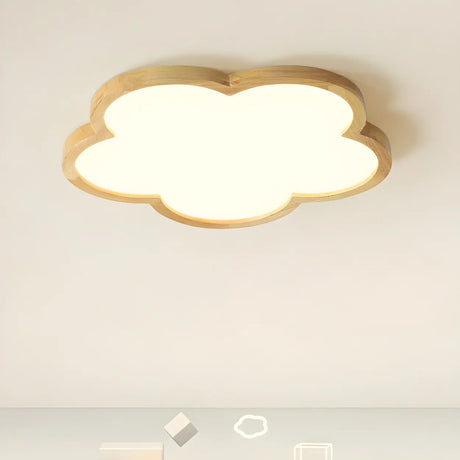 Natural Wooden Flower-Shaped Flush Mount Ceiling Light Image - 1