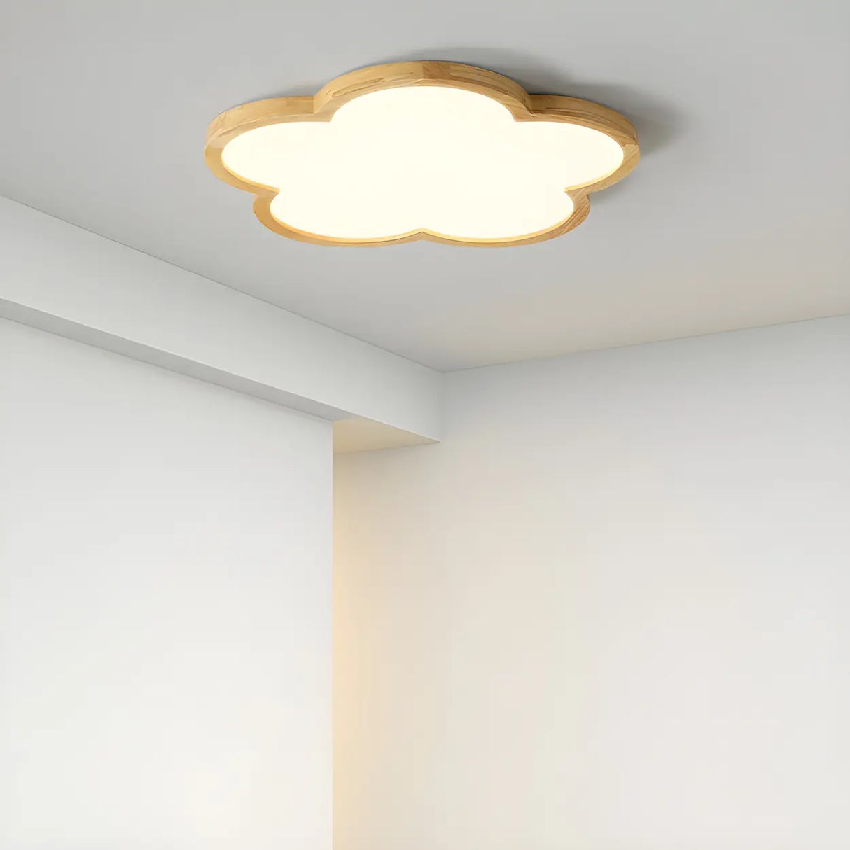 Natural Wooden Flower-Shaped Flush Mount Ceiling Light Image - 10