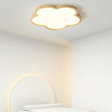 Natural Wooden Flower-Shaped Flush Mount Ceiling Light Image - 11