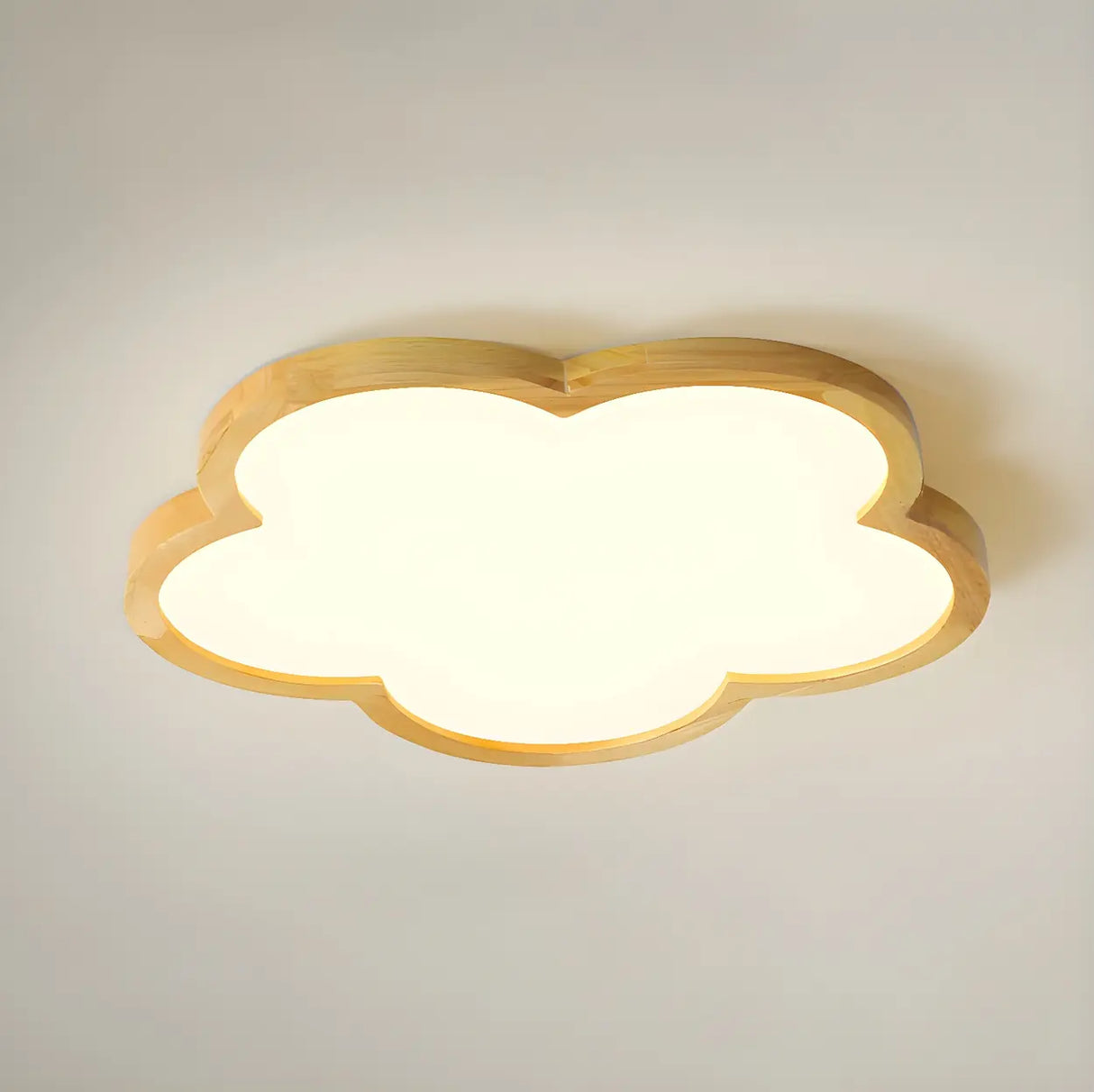 Natural Wooden Flower-Shaped Flush Mount Ceiling Light Image - 13