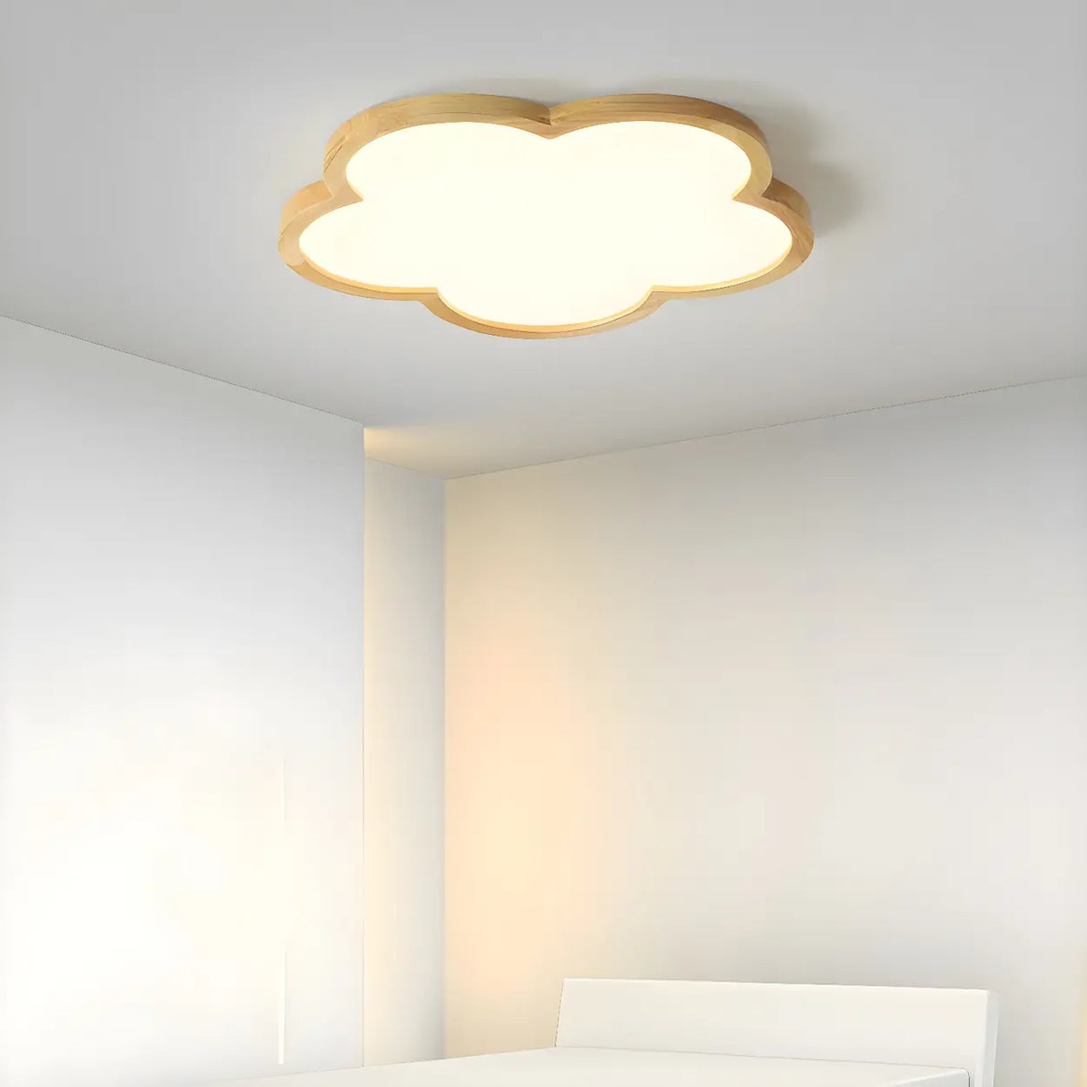 Natural Wooden Flower-Shaped Flush Mount Ceiling Light Image - 2