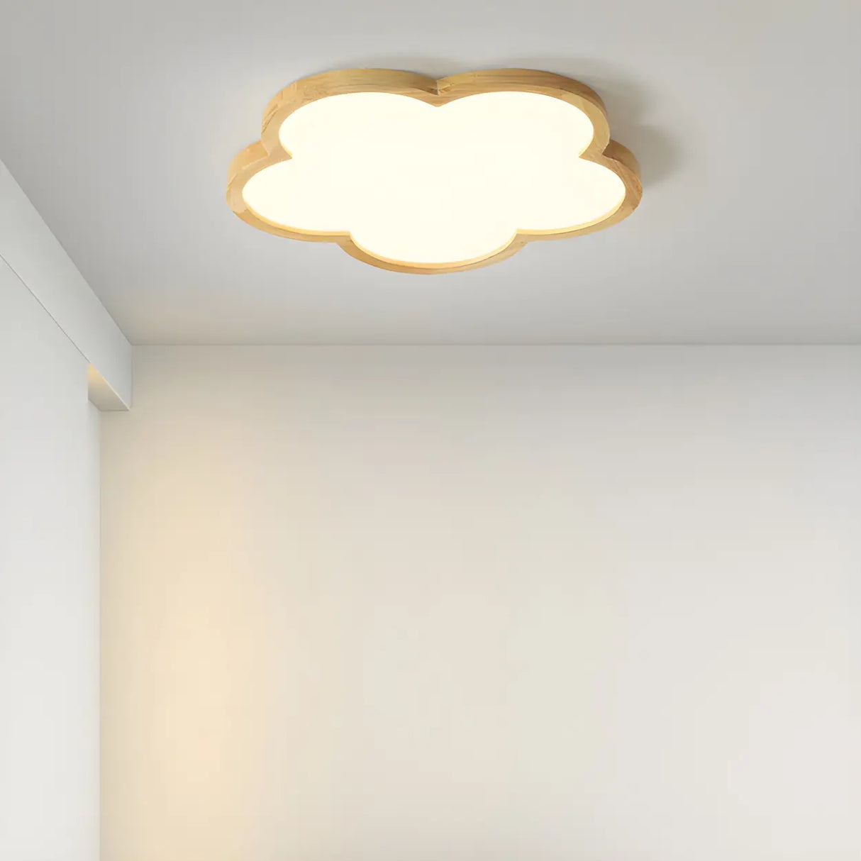 Natural Wooden Flower-Shaped Flush Mount Ceiling Light Image - 4