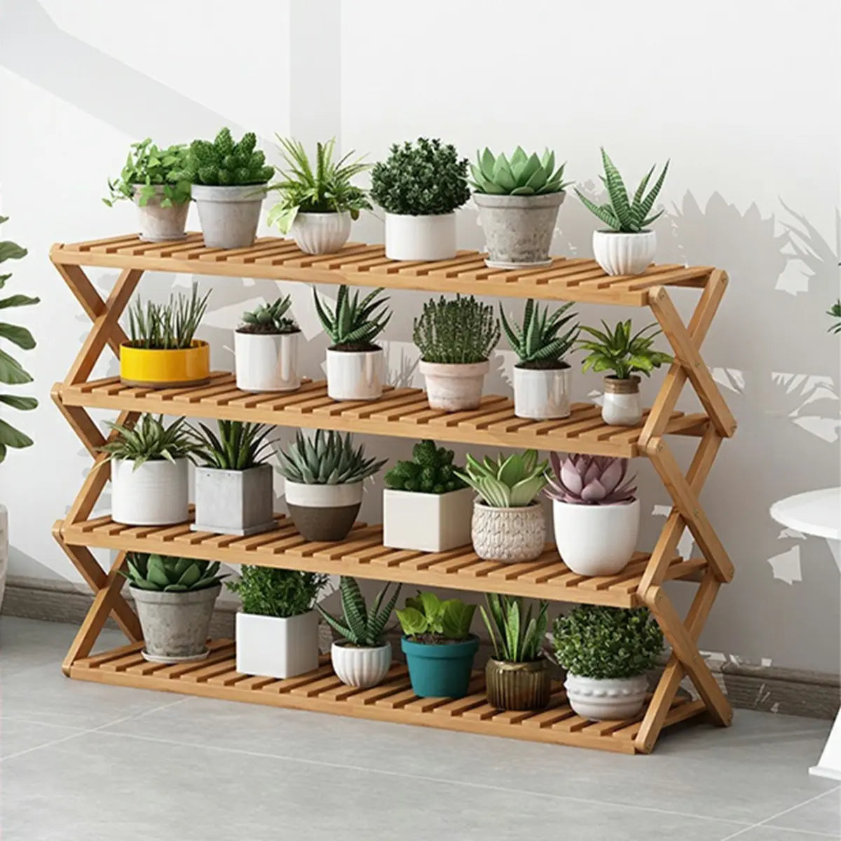 Natural Wooden Foldable Multi-Tier Crate Plant Stand Image - 10