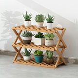 Natural Wooden Foldable Multi-Tier Crate Plant Stand Image - 11