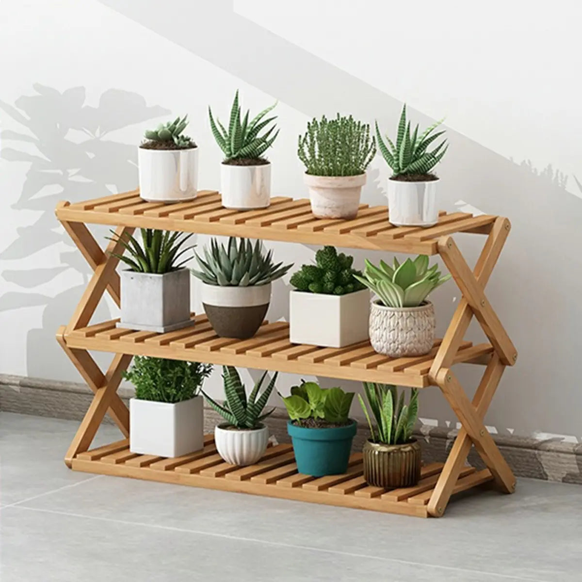 Natural Wooden Foldable Multi-Tier Crate Plant Stand Image - 13