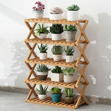 Natural Wooden Foldable Multi-Tier Crate Plant Stand Image - 19