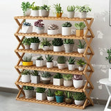 Natural Wooden Foldable Multi-Tier Crate Plant Stand Image - 2