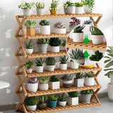 Natural Wooden Foldable Multi-Tier Crate Plant Stand Image - 20