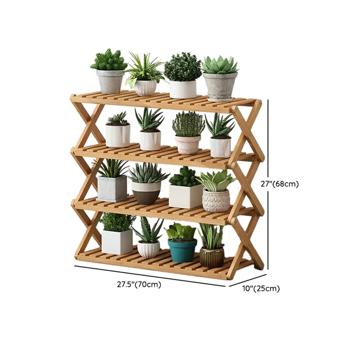 Natural Wooden Foldable Multi-Tier Crate Plant Stand Image - 24