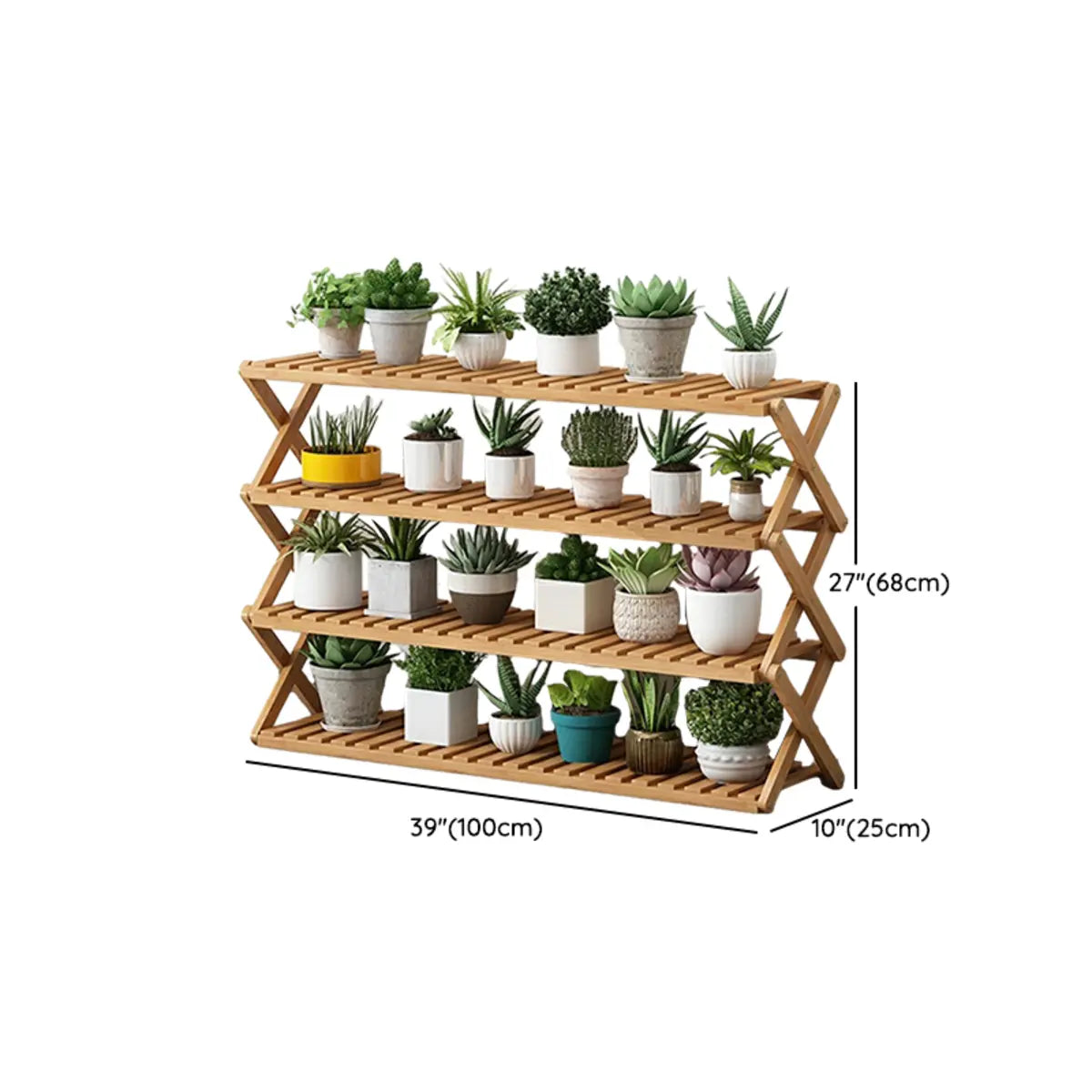 Natural Wooden Foldable Multi-Tier Crate Plant Stand Image - 25