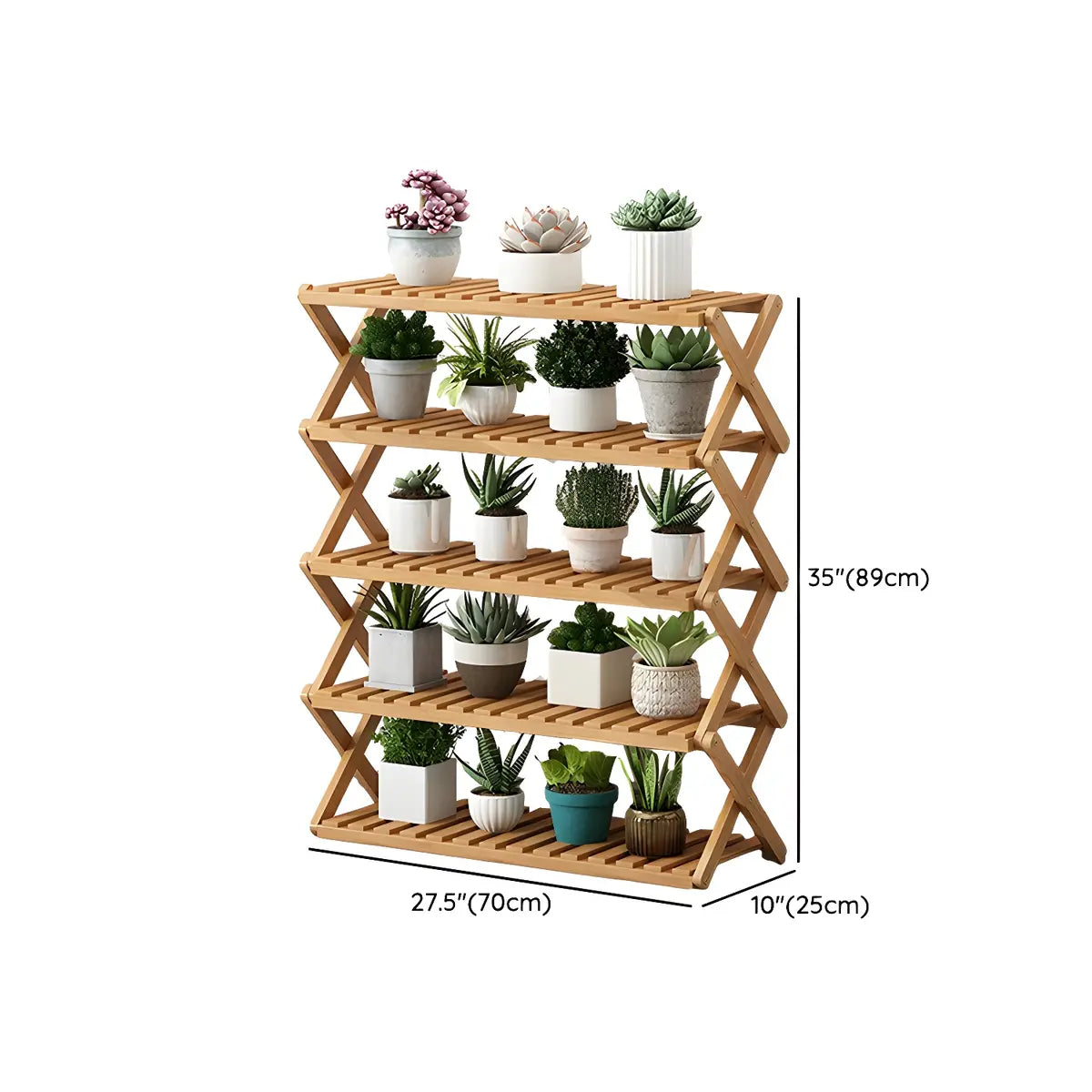 Natural Wooden Foldable Multi-Tier Crate Plant Stand Image - 28