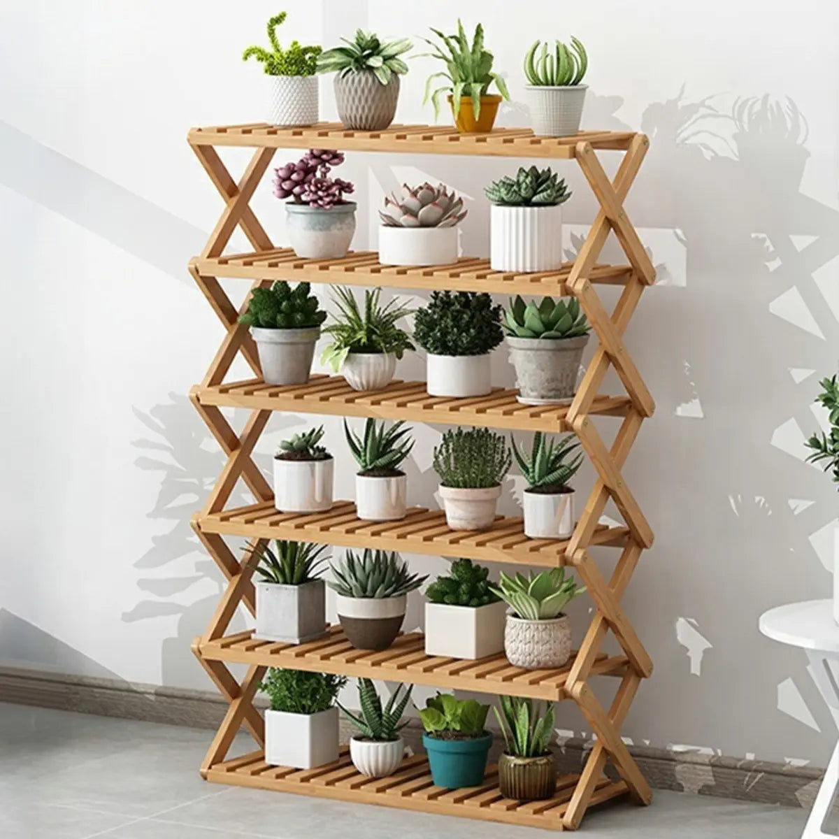 Natural Wooden Foldable Multi-Tier Crate Plant Stand Image - 3