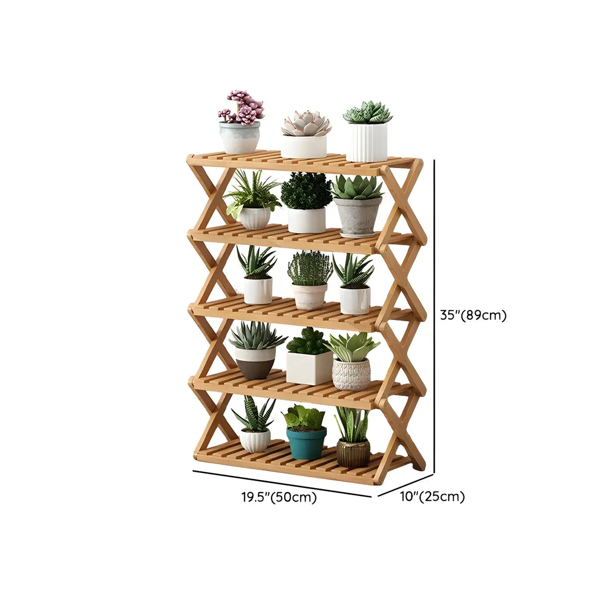 Natural Wooden Foldable Multi-Tier Crate Plant Stand Image - 30