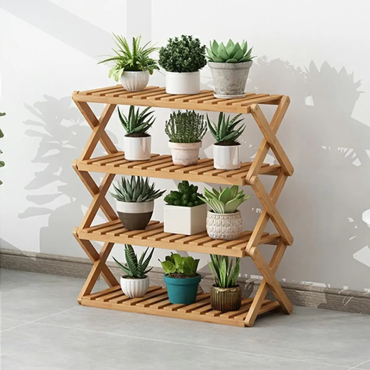 Natural Wooden Foldable Multi-Tier Crate Plant Stand Image - 5