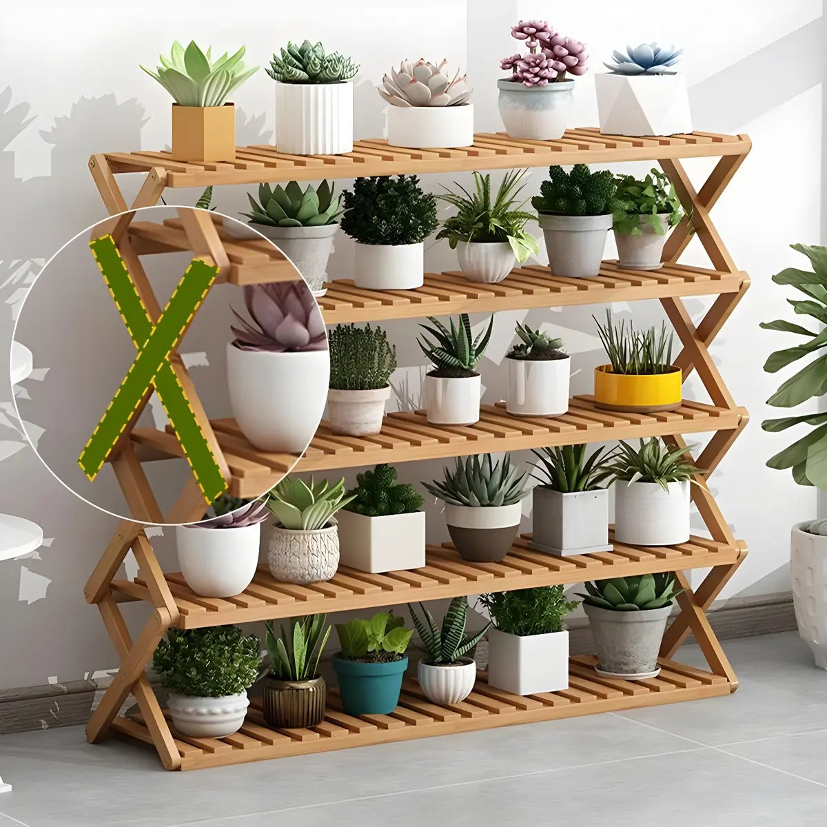 Natural Wooden Foldable Multi-Tier Crate Plant Stand Image - 6