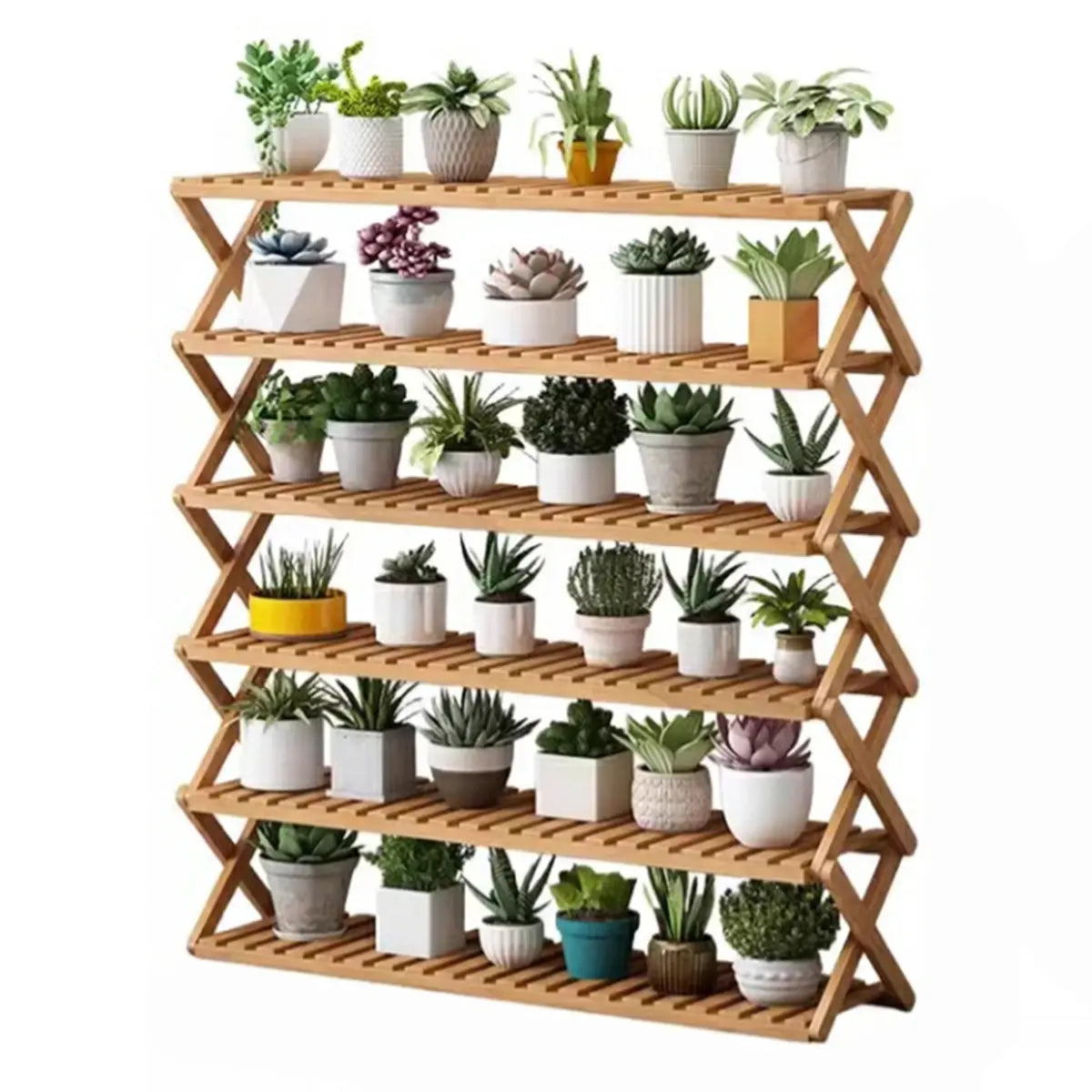 Natural Wooden Foldable Multi-Tier Crate Plant Stand Image - 9