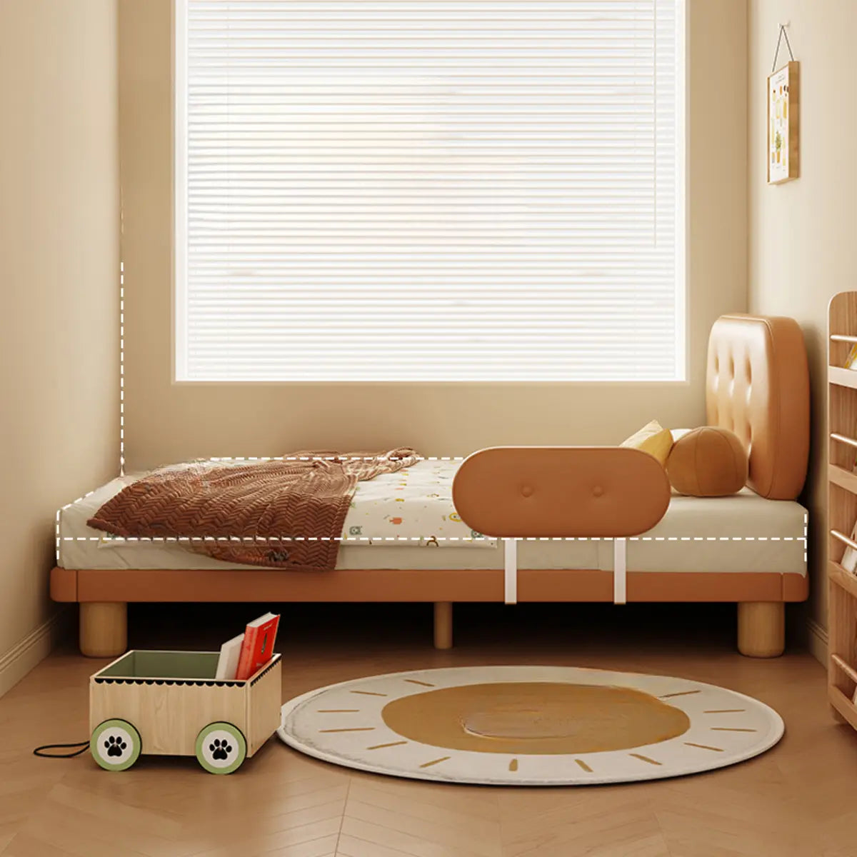 Natural Wooden Frame Standard Kids Bed with Footboard Image - 7