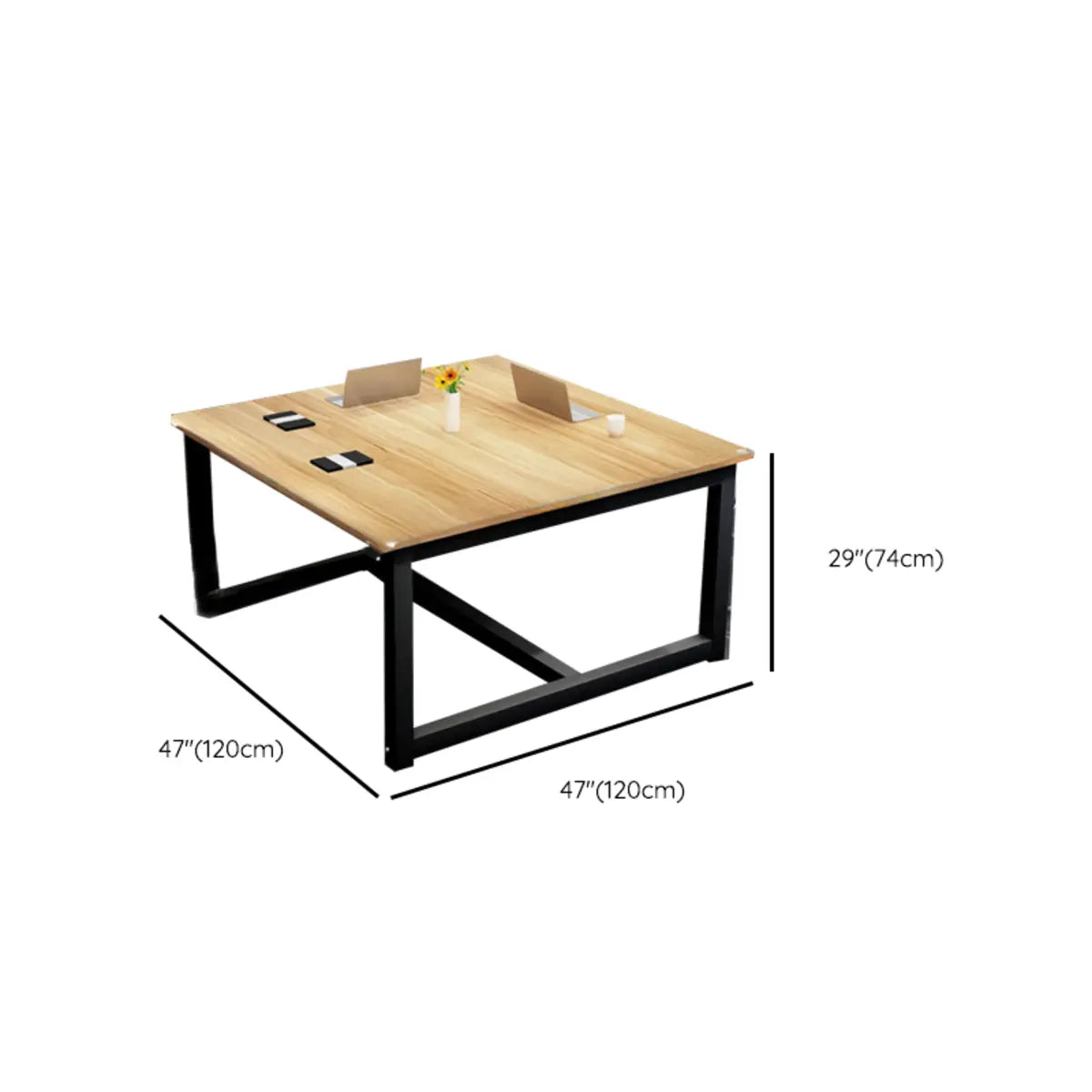 Natural Wooden Rectangular Multi-Person Writing Desk Image - 23