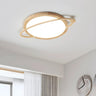 Natural Wooden Saturn LED Flush Mount Ceiling Light Image - 1