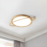 Natural Wooden Saturn LED Flush Mount Ceiling Light Image - 2