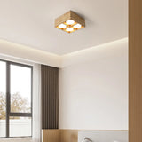 Natural Wooden Square Flush Mount Ceiling Light 4-Light Image - 1