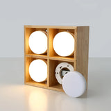 Natural Wooden Square Flush Mount Ceiling Light 4-Light Image - 10