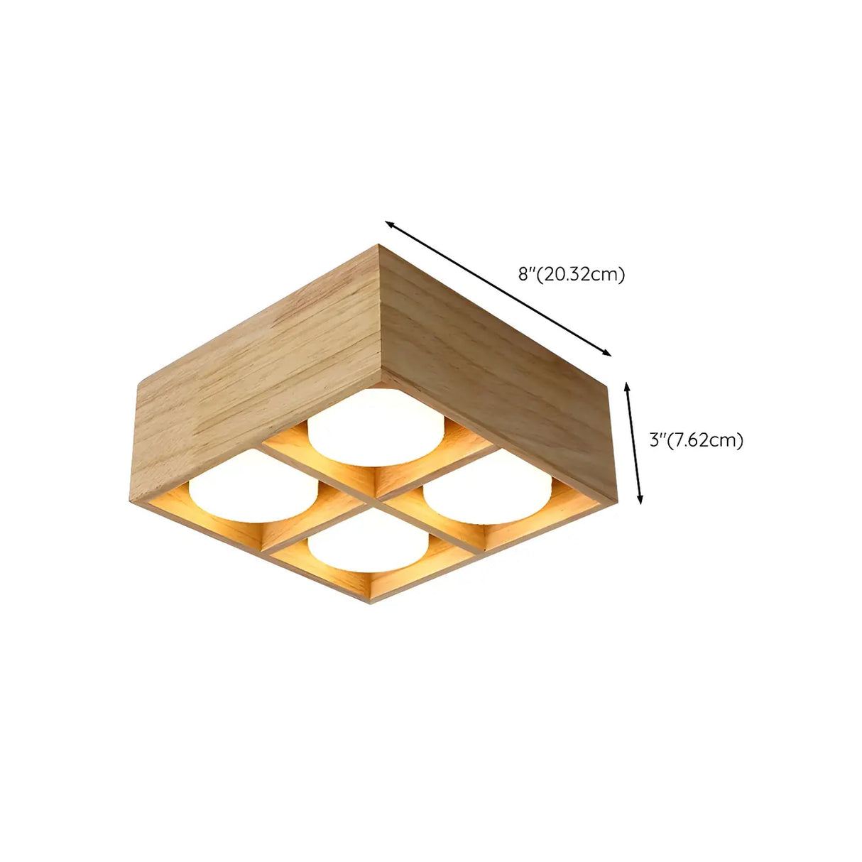 Natural Wooden Square Flush Mount Ceiling Light 4-Light Image - 17