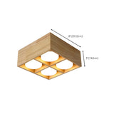 Natural Wooden Square Flush Mount Ceiling Light 4-Light Image - 17