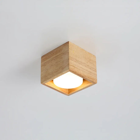 Natural Wooden Square Flush Mount Ceiling Light 4-Light Image - 2