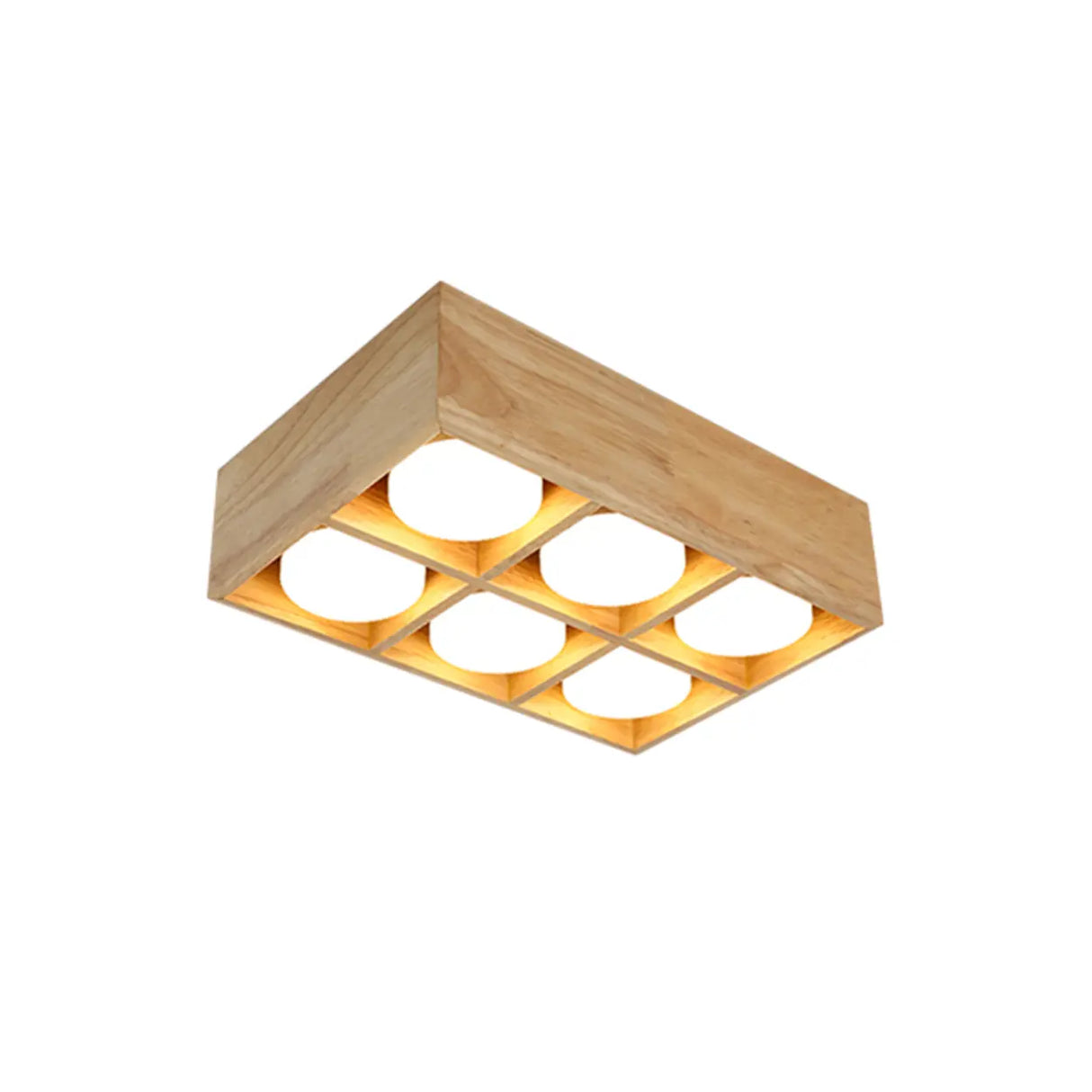 Natural Wooden Square Flush Mount Ceiling Light 4-Light Image - 7