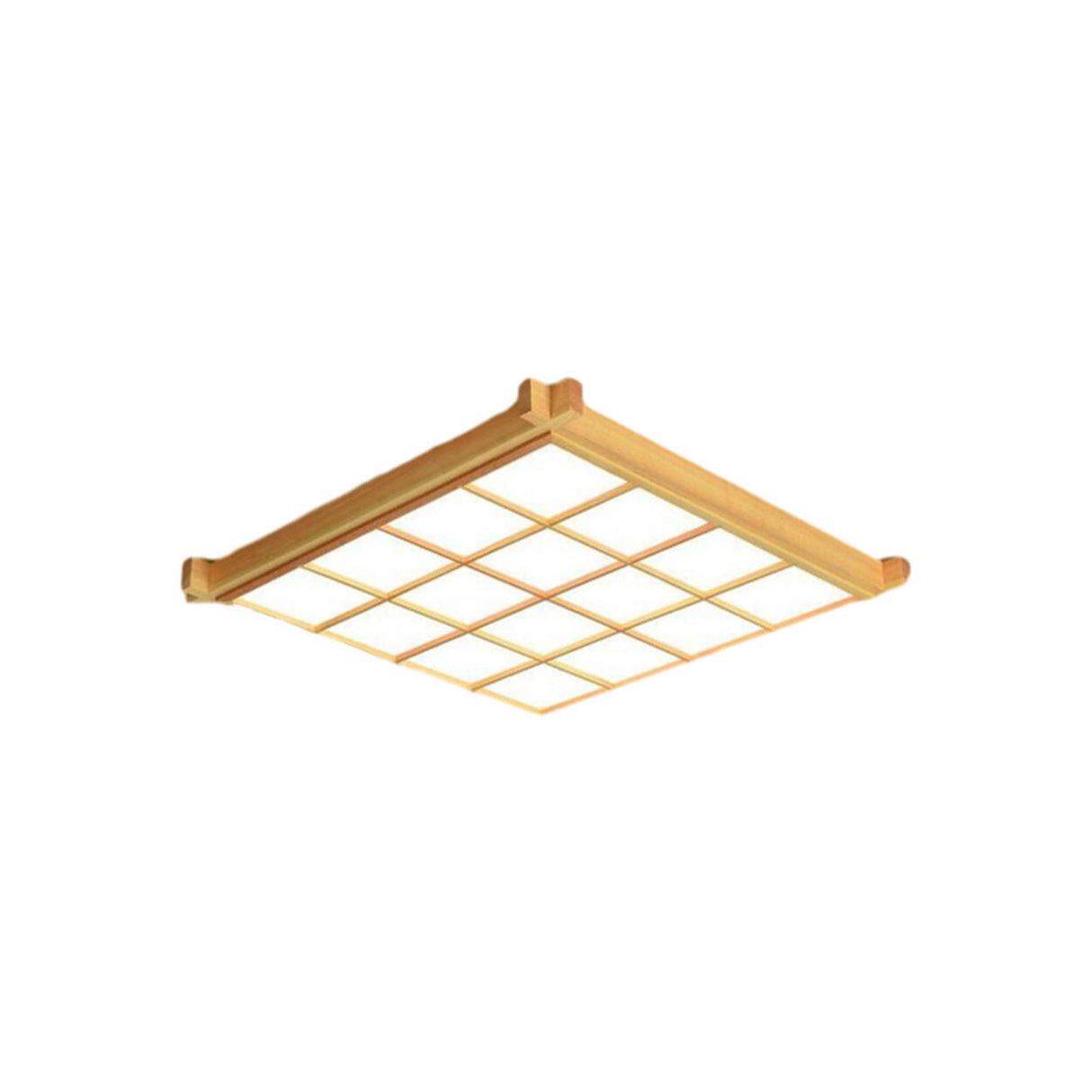 Natural Wooden Square Grid LED Flush Mount Ceiling Lamp Image - 5