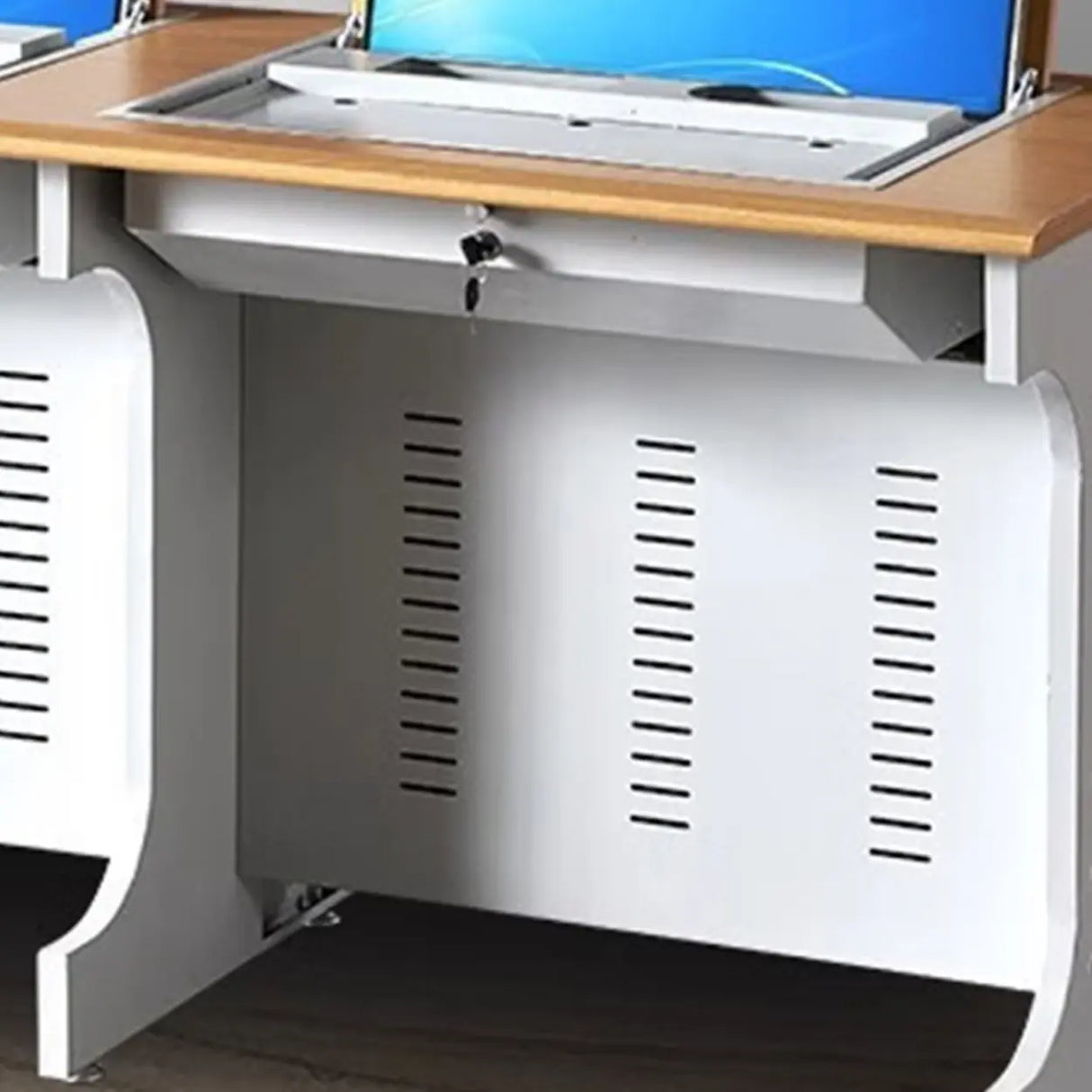 Natural Wooden White Sled Base Double Computer Desk Image - 6