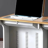 Natural Wooden White Sled Base Double Computer Desk Image - 7