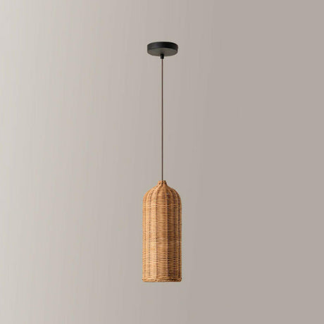 Natural Woven Barrel Rattan Pendant Light Set Image - 2