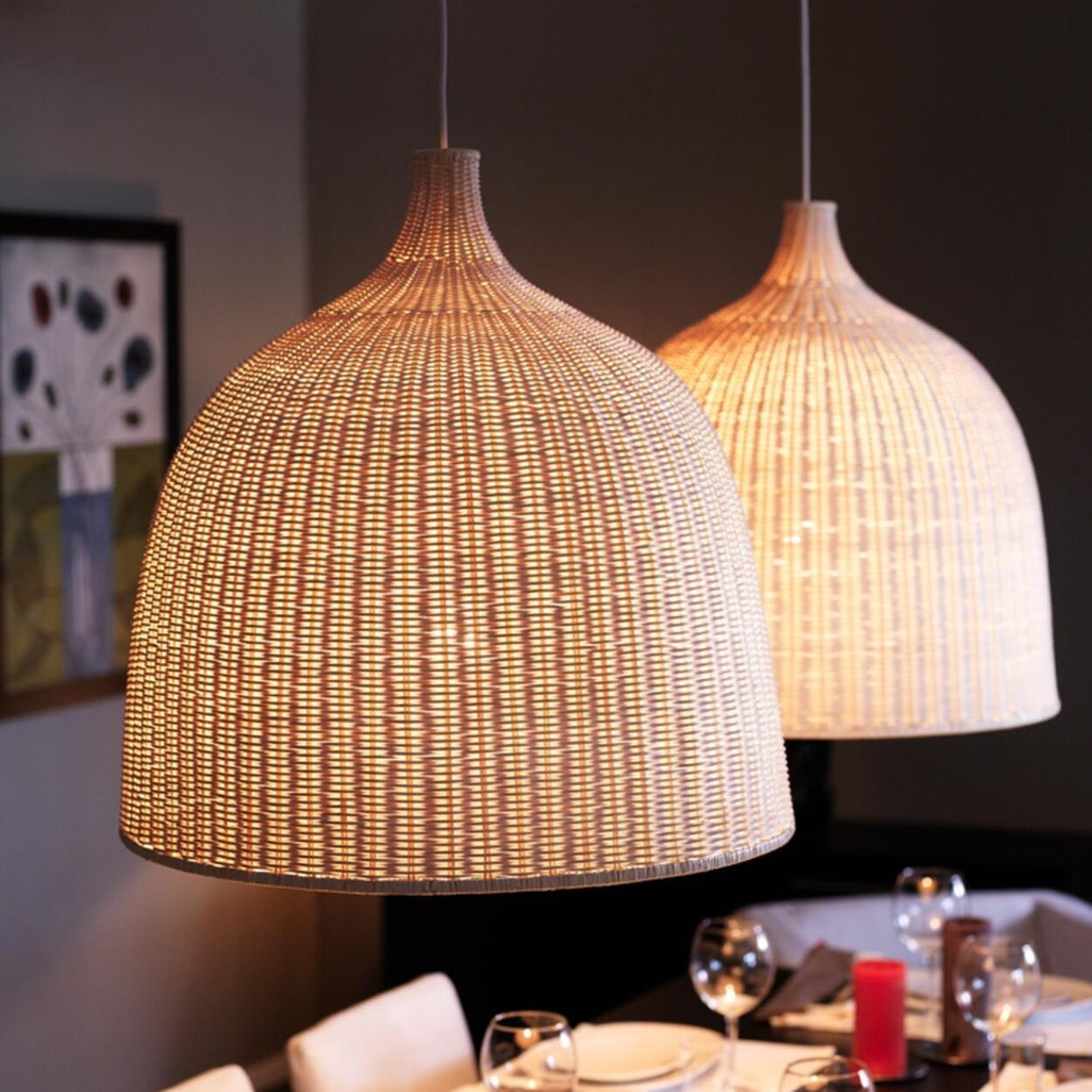 Natural Woven Rattan Bell Cone Pendant Light Image - 4