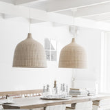 Natural Woven Rattan Bell Cone Pendant Light Image - 5