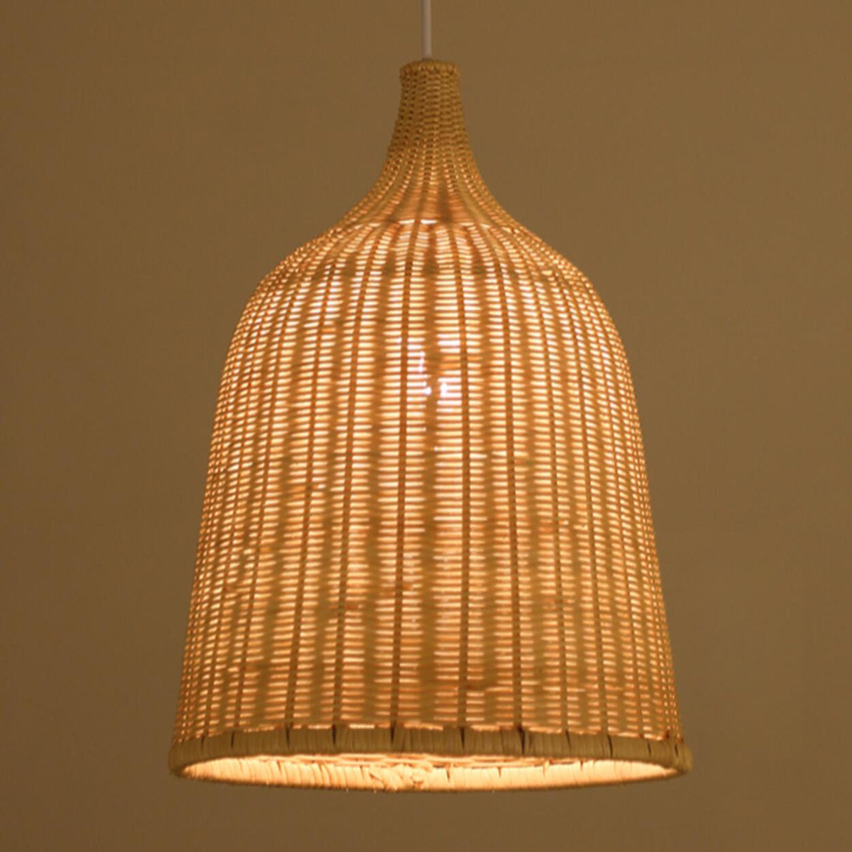 Natural Woven Rattan Bell Cone Pendant Light Image - 8